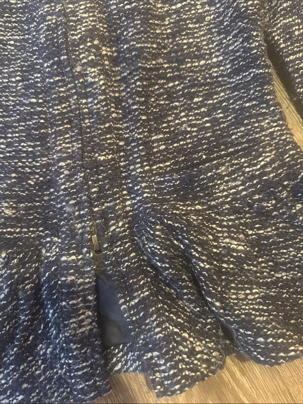 J.Crew Navy Marled Knit Peplum Jacket Double Zip Blazer Size XXS Office Preppy